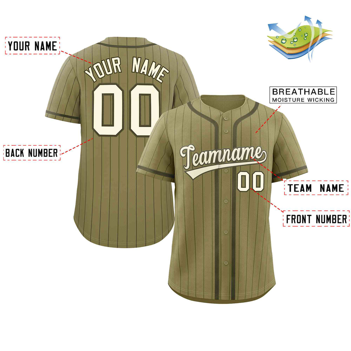 Custom Desert Yellow Olive Stripe Fashion Design Full Button Authentic Baseball Jersey Limited