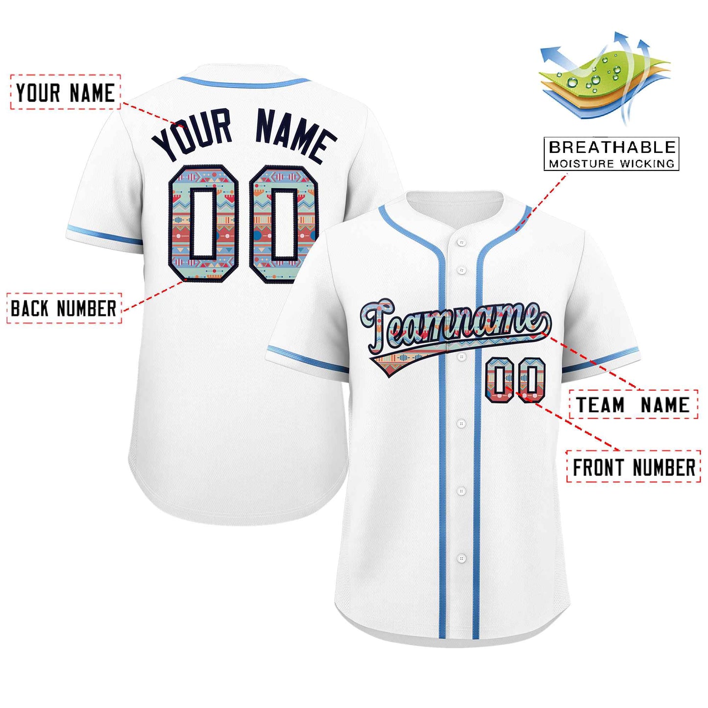Custom Personalized Baseball Jersey Stitched Ethnic Pattern Name Number Sports Unifrom Limited