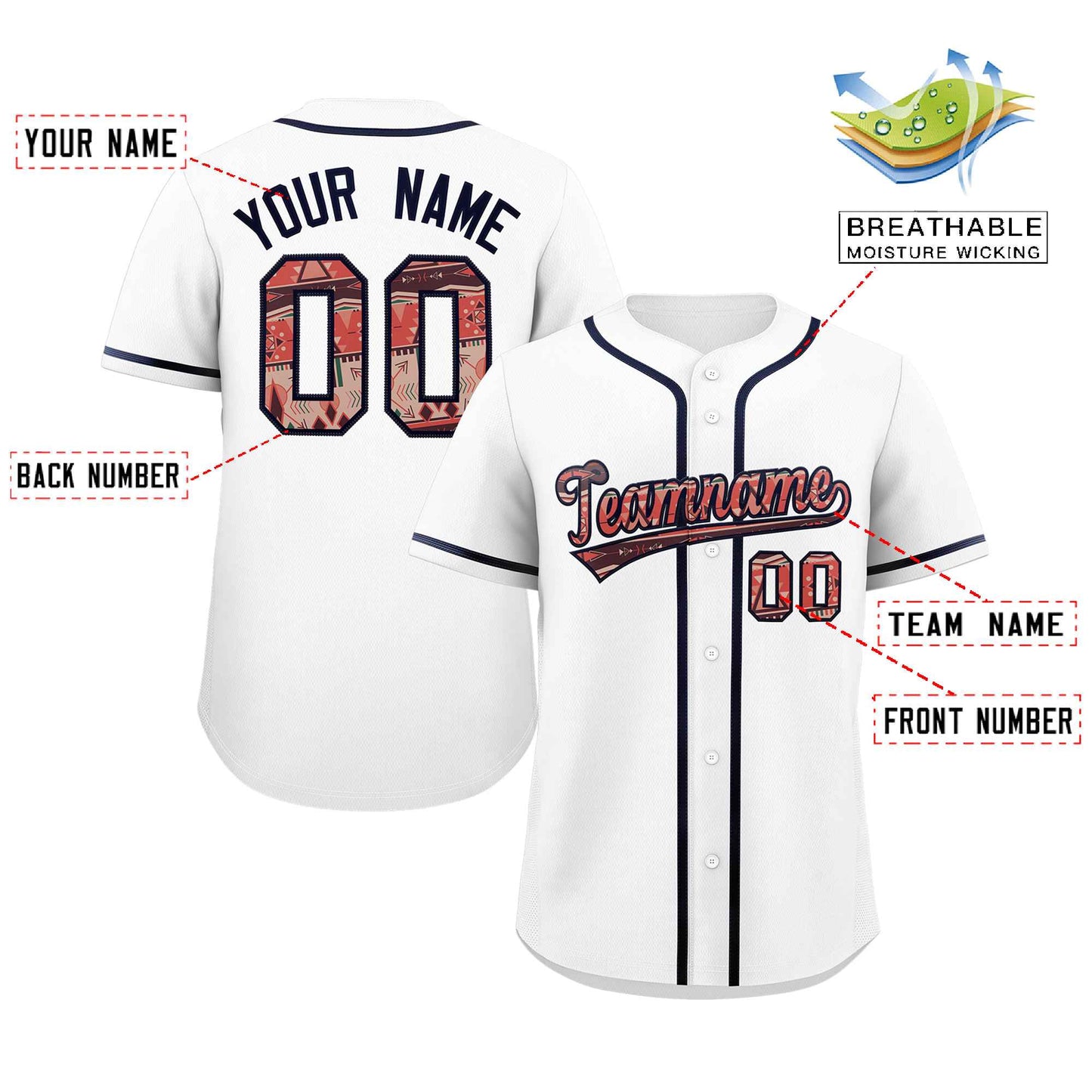 Custom Personalized Baseball Jersey Stitched Ethnic Pattern Name Number Sports Unifrom Limited