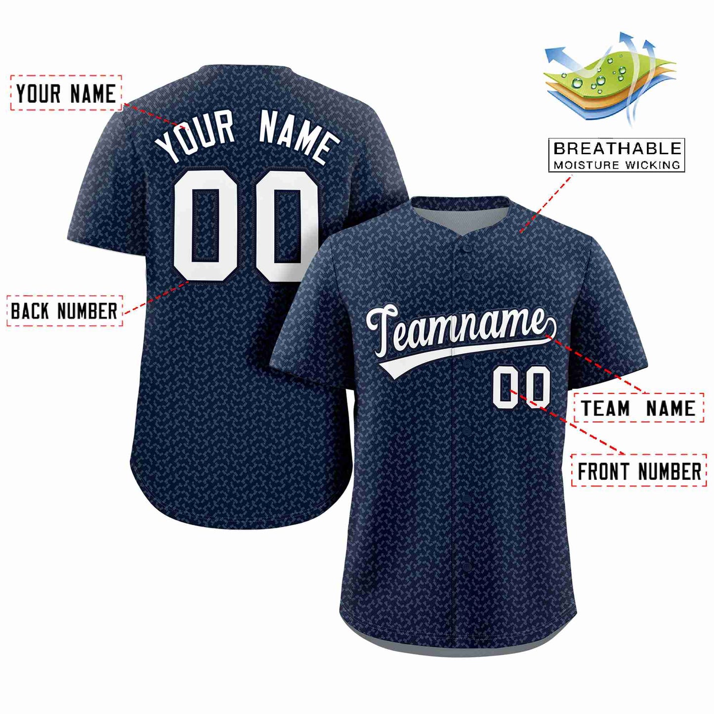 Custom Navy White Texture Graffiti Pattern Personalized Authentic Baseball Jersey Limited