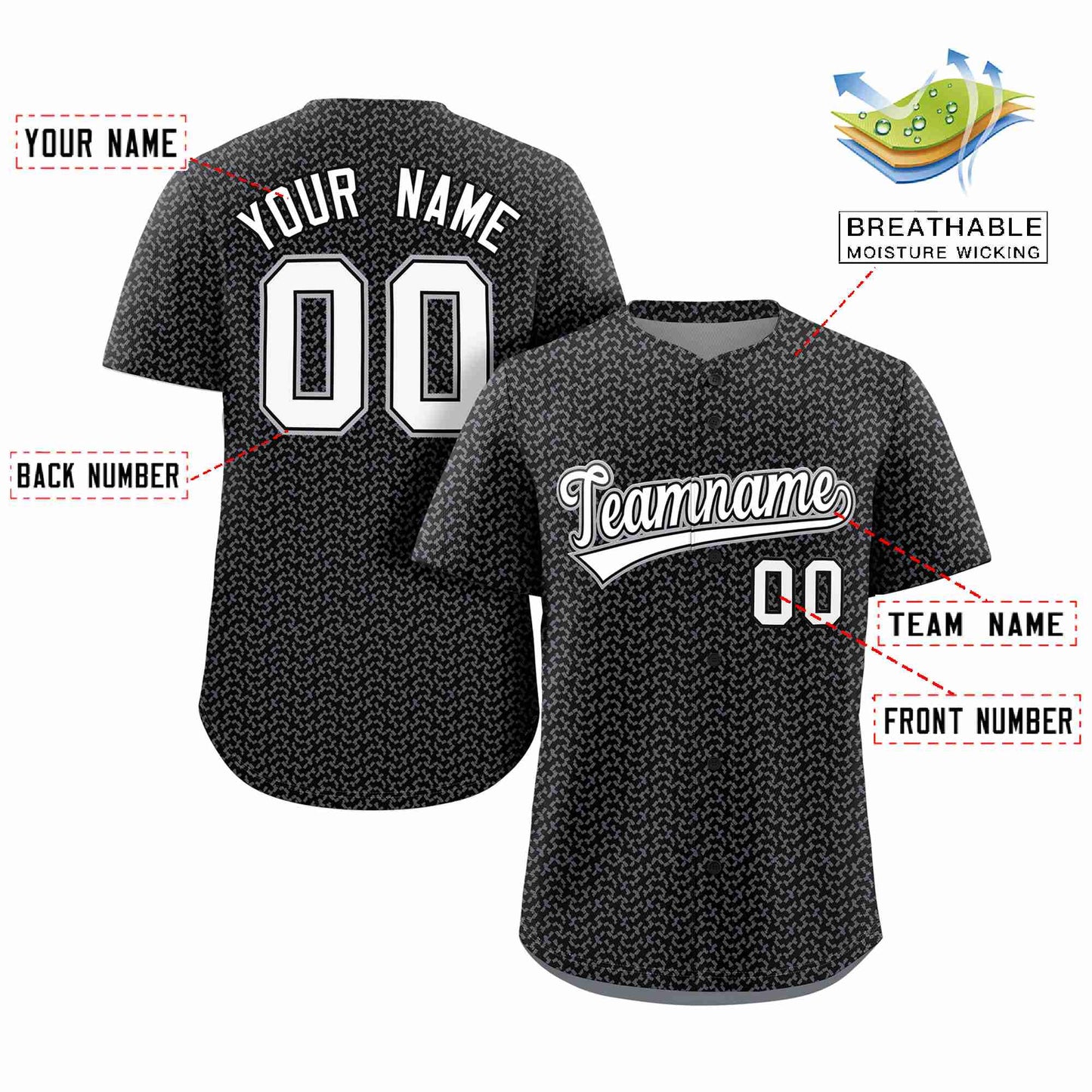 Custom Black White Texture Graffiti Pattern Personalized Authentic Baseball Jersey Limited