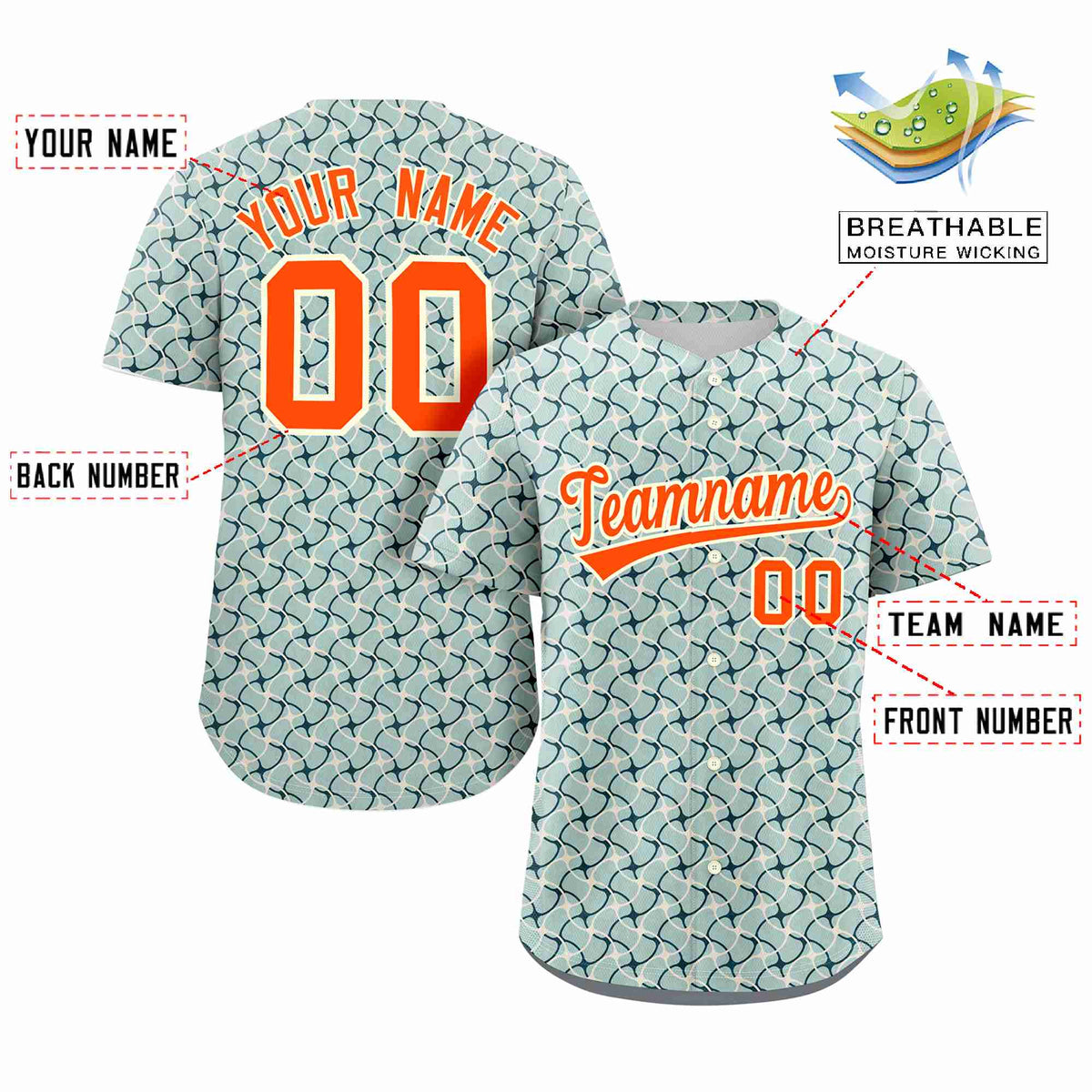 Custom Aqua Orange Texture Graffiti Pattern Personalized Authentic Baseball Jersey Limited