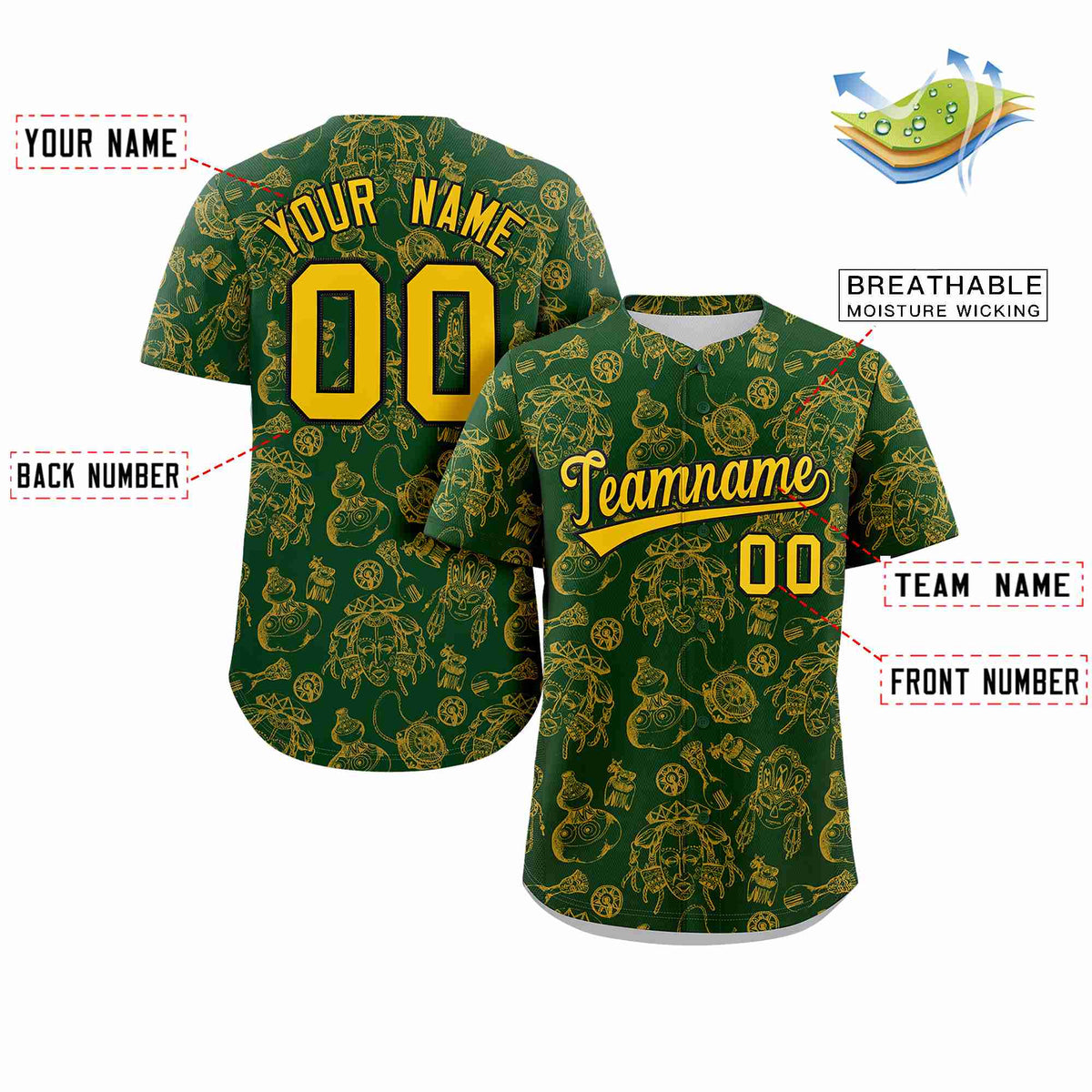 Custom Green 3D Graffiti Pattern Personalized Design Authentic Baseball Jersey Limited