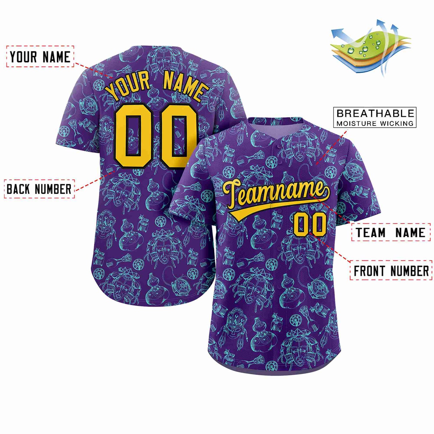Custom Purple 3D Graffiti Pattern Personalized Design Authentic Baseball Jersey Limited