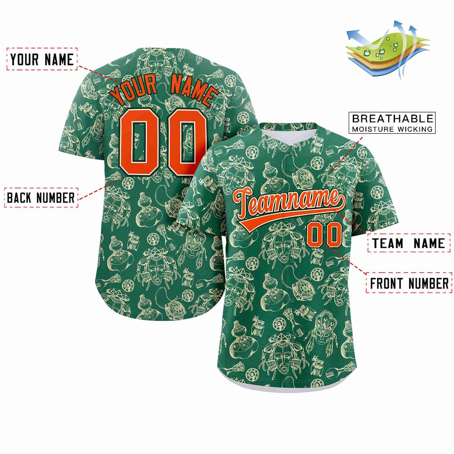 Custom Kelly Green 3D Graffiti Pattern Personalized Design Authentic Baseball Jersey Limited