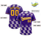 Custom Purple White Grid Speckles Color Block Design Authentic Baseball Jersey Limited