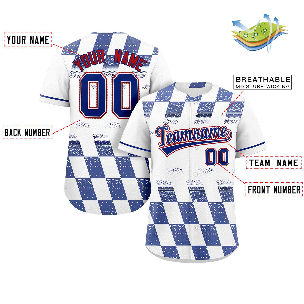 Custom White Royal Grid Speckles Color Block Design Authentic Baseball Jersey Limited