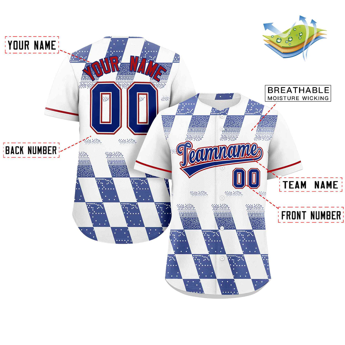 Custom White Royal Grid Speckles Color Block Design Authentic Baseball Jersey Limited