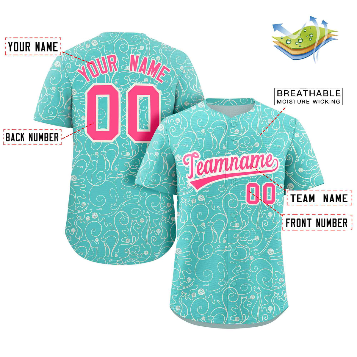 Custom Light Green Cream Line Art Graffiti Pattern Design Authentic Baseball Jersey Limited