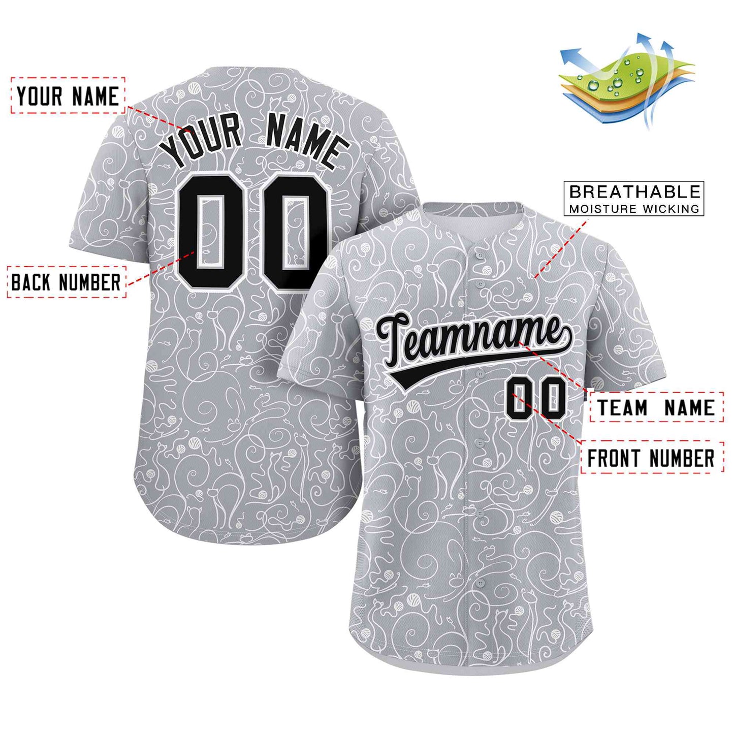Custom Light Gray White Line Art Graffiti Pattern Design Authentic Baseball Jersey Limited