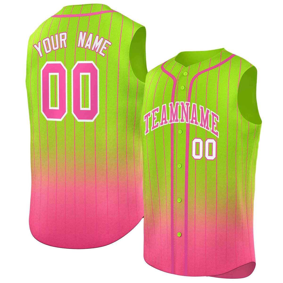 Custom Neon Green Pink Gradient stripe Fashion Authentic Sleeveless Baseball Jersey Limited