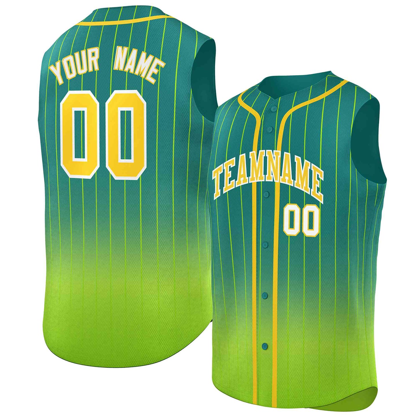 Custom Kelly Green Neon Green Gradient stripe Fashion Authentic Sleeveless Baseball Jersey Limited