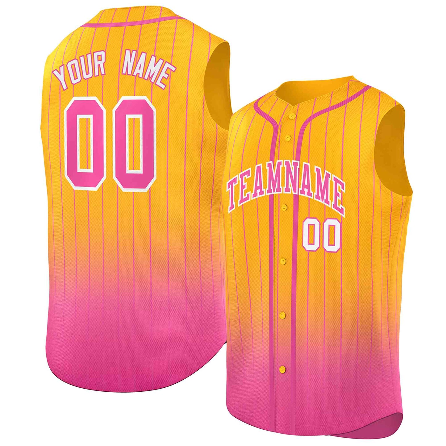 Custom Yellow Pink Gradient stripe Fashion Authentic Sleeveless Baseball Jersey Limited