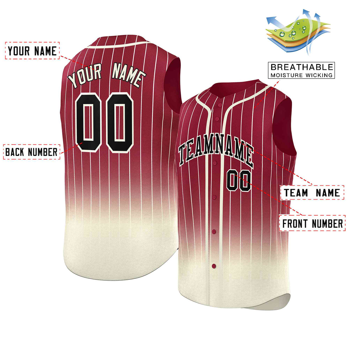 Custom Crimson Cream Gradient stripe Fashion Authentic Sleeveless Baseball Jersey Limited