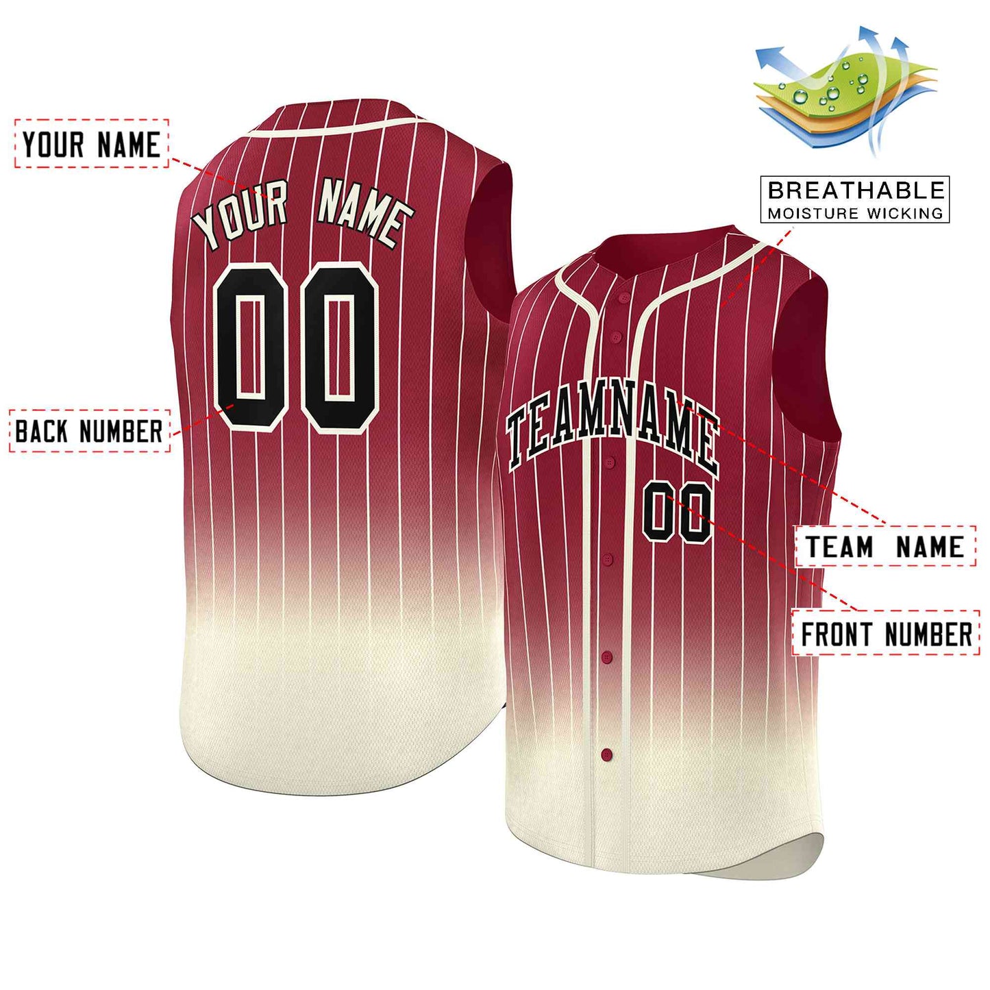 Custom Crimson Cream Gradient stripe Fashion Authentic Sleeveless Baseball Jersey Limited