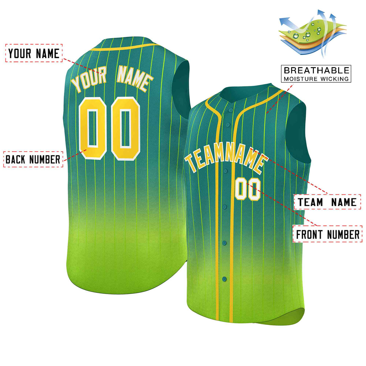 Custom Kelly Green Neon Green Gradient stripe Fashion Authentic Sleeveless Baseball Jersey Limited