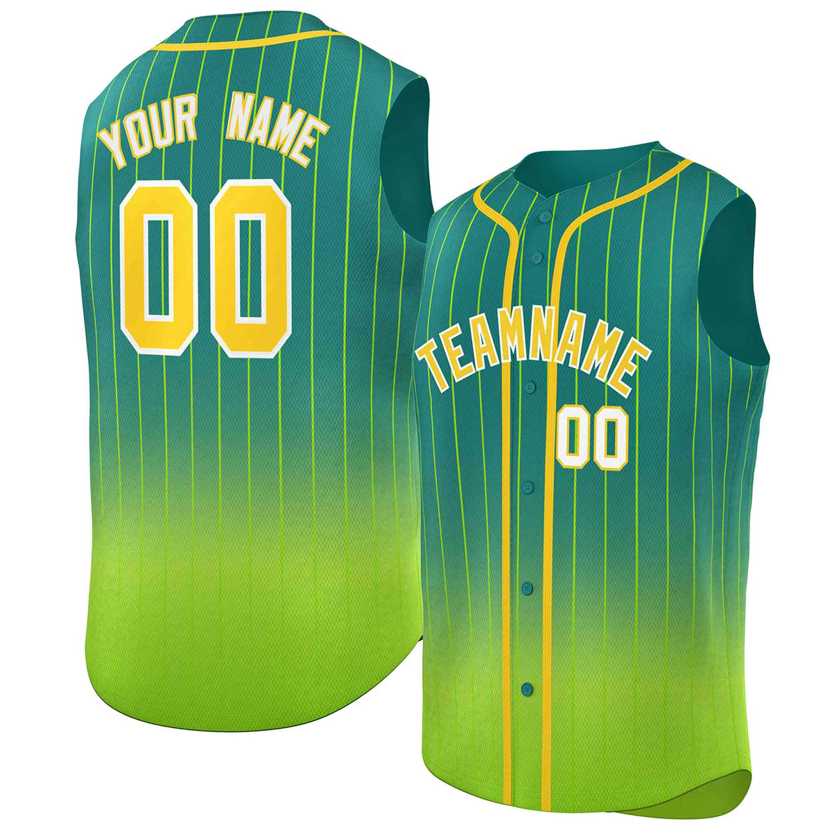 Custom Kelly Green Neon Green Gradient stripe Fashion Authentic Sleeveless Baseball Jersey Limited