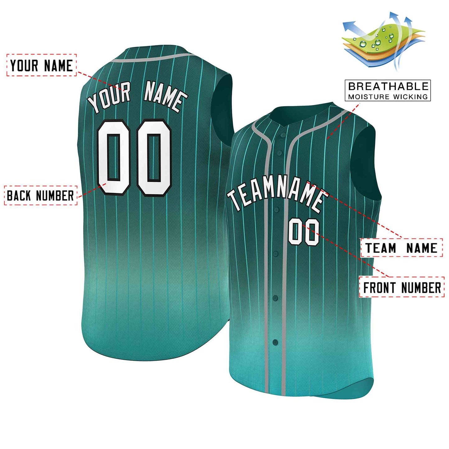 Custom Aqua Light Green Gradient stripe Fashion Authentic Sleeveless Baseball Jersey Limited