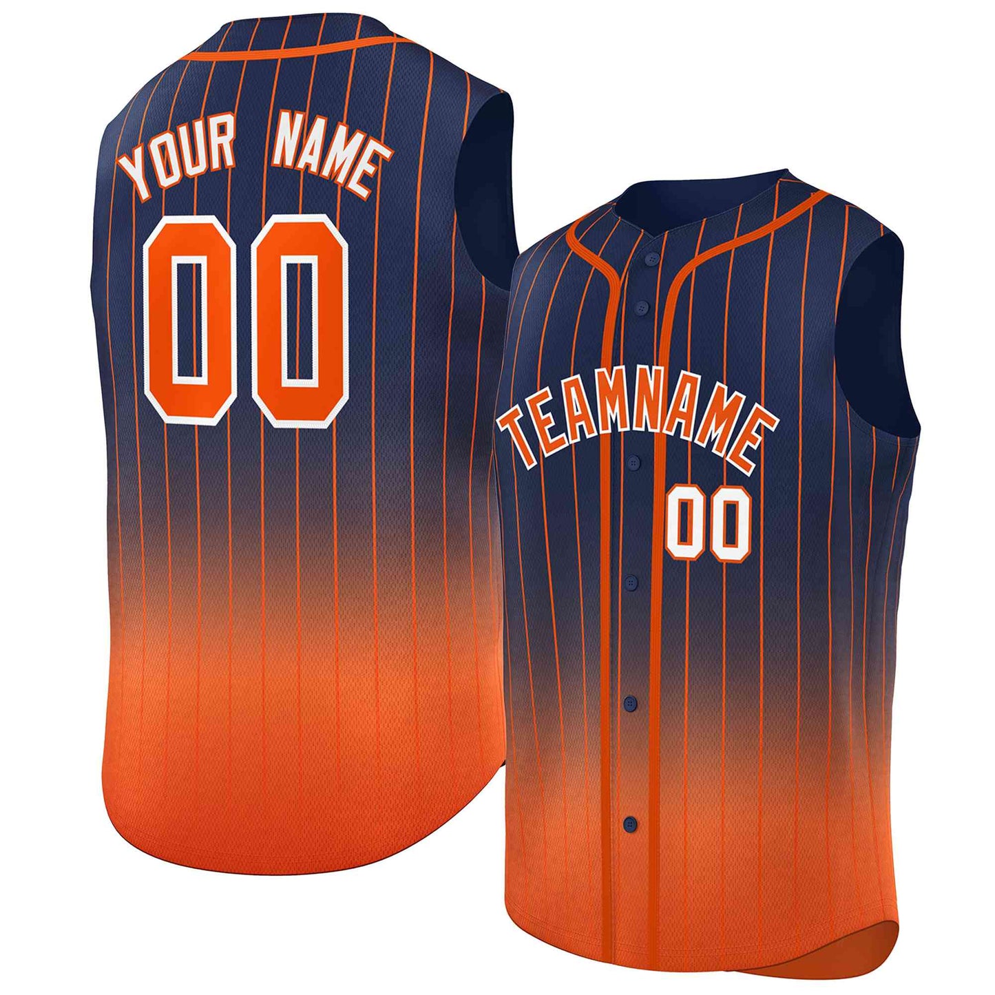 Custom Navy Orange Gradient stripe Fashion Authentic Sleeveless Baseball Jersey Limited