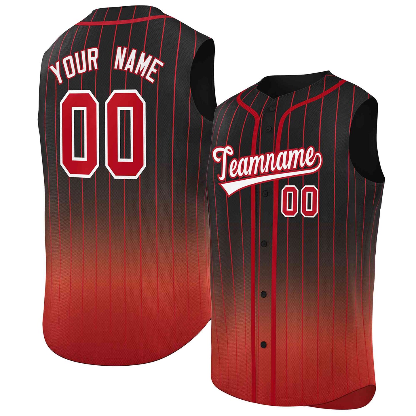 Custom Black Red Gradient stripe Fashion Authentic Sleeveless Baseball Jersey Limited