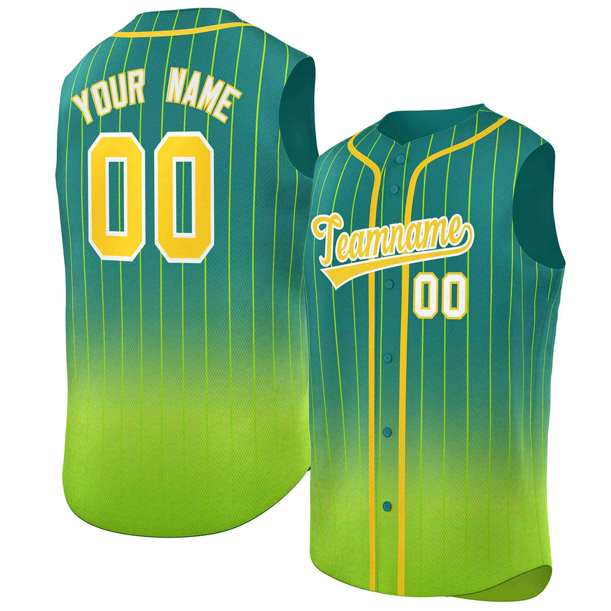 Custom Kelly Green Neon Green Gradient stripe Fashion Authentic Sleeveless Baseball Jersey Limited