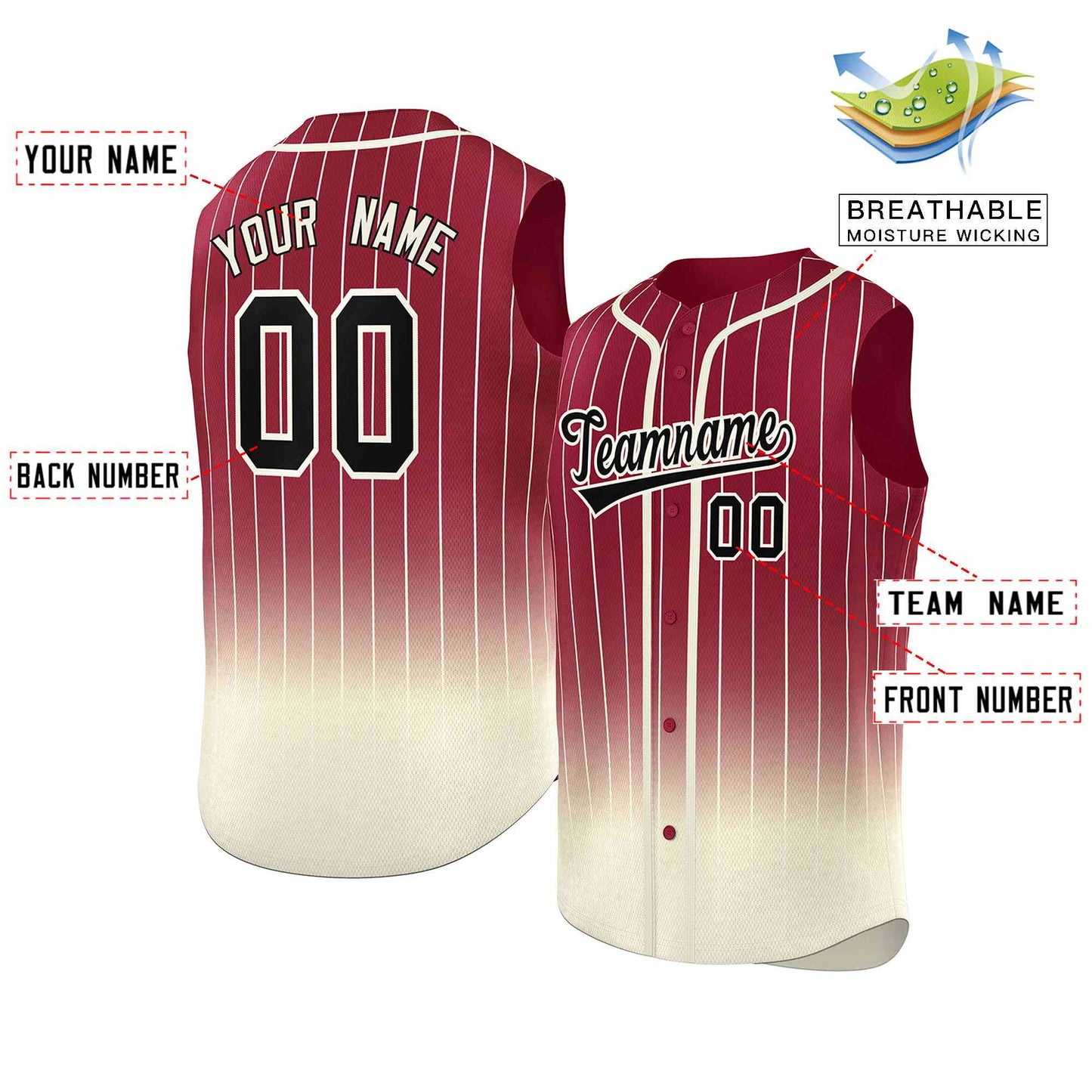 Custom Crimson Cream Gradient stripe Fashion Authentic Sleeveless Baseball Jersey Limited