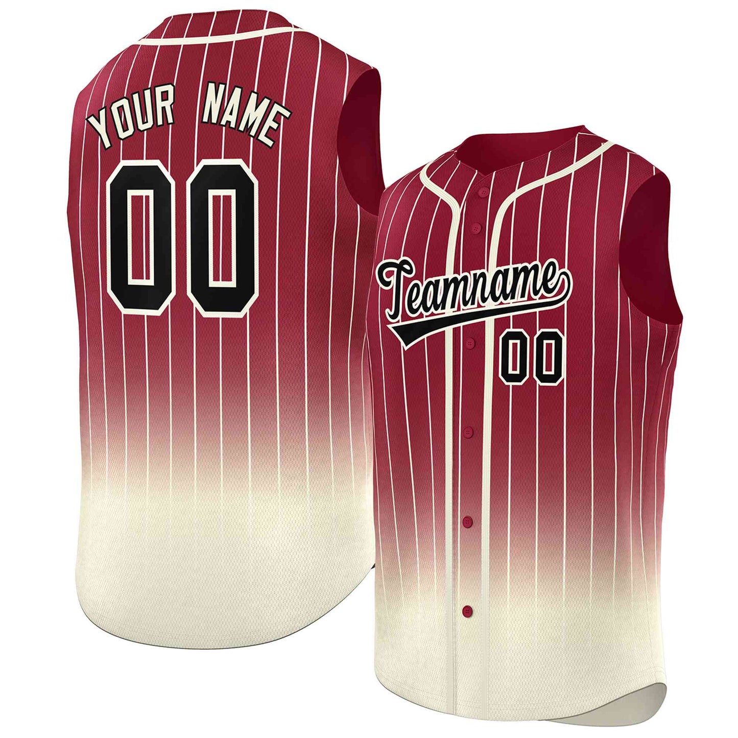 Custom Crimson Cream Gradient stripe Fashion Authentic Sleeveless Baseball Jersey Limited