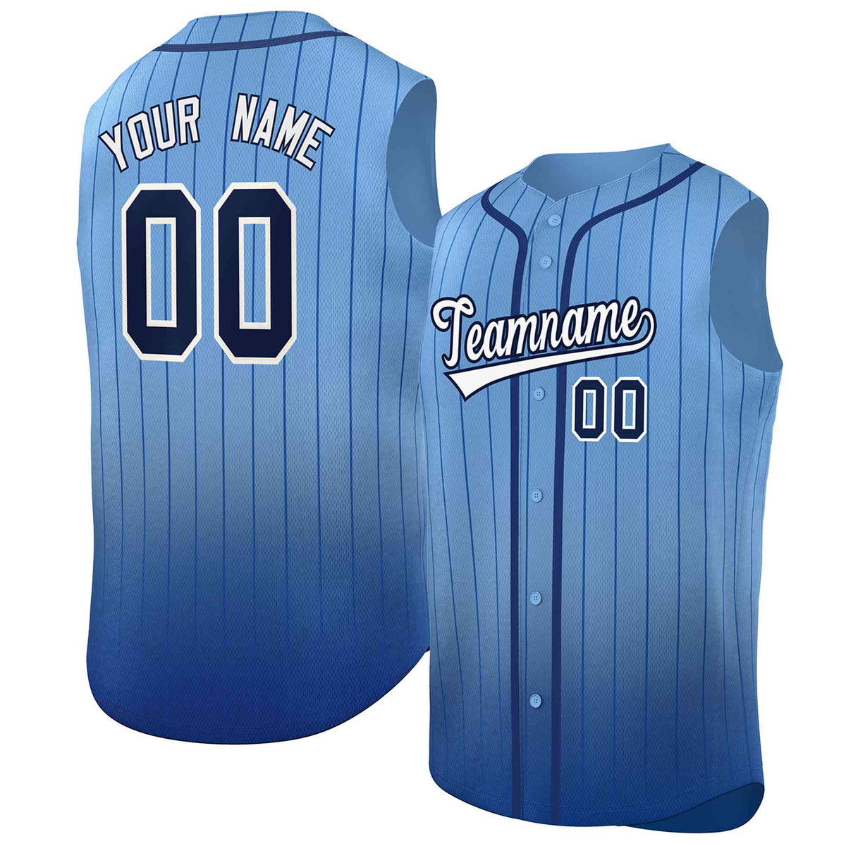 Custom Light Blue Navy Gradient stripe Fashion Authentic Sleeveless Baseball Jersey Limited