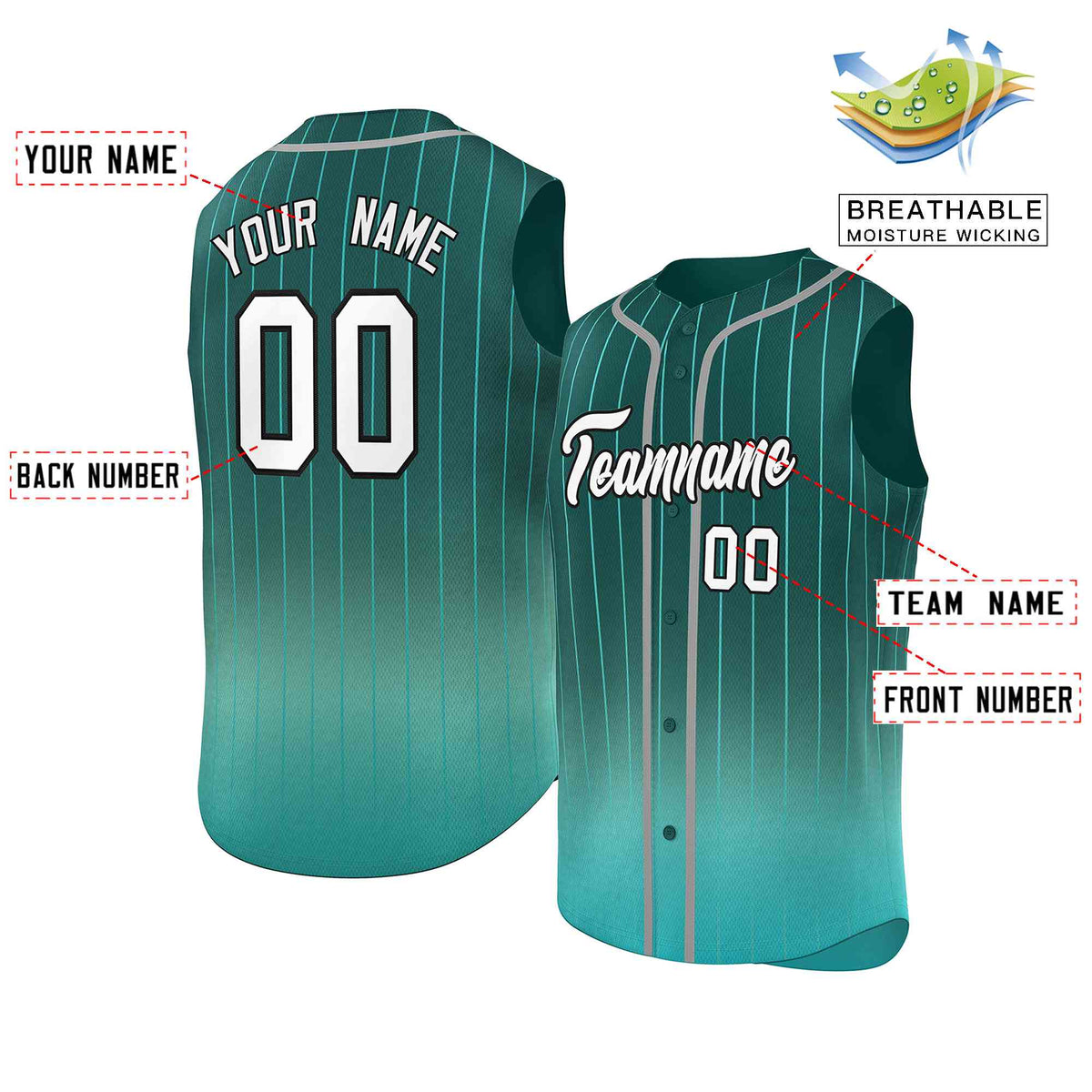 Custom Aqua Light Green Gradient stripe Fashion Authentic Sleeveless Baseball Jersey Limited