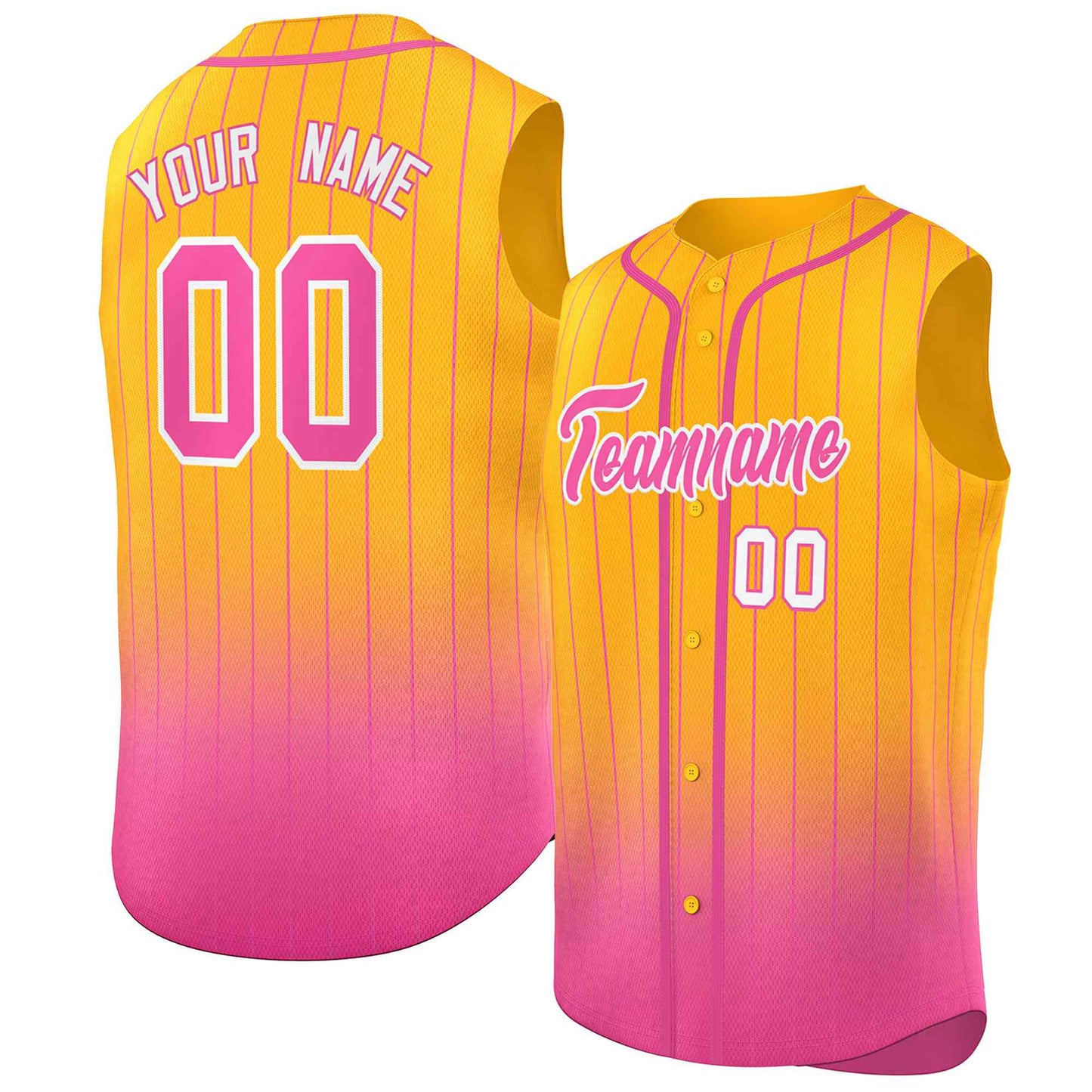 Custom Yellow Pink Gradient stripe Fashion Authentic Sleeveless Baseball Jersey Limited
