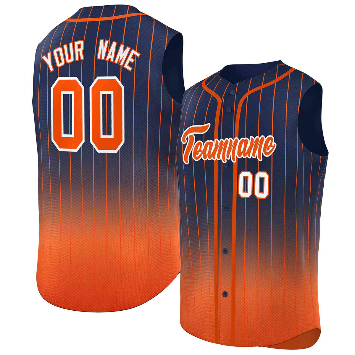 Custom Navy Orange Gradient stripe Fashion Authentic Sleeveless Baseball Jersey Limited