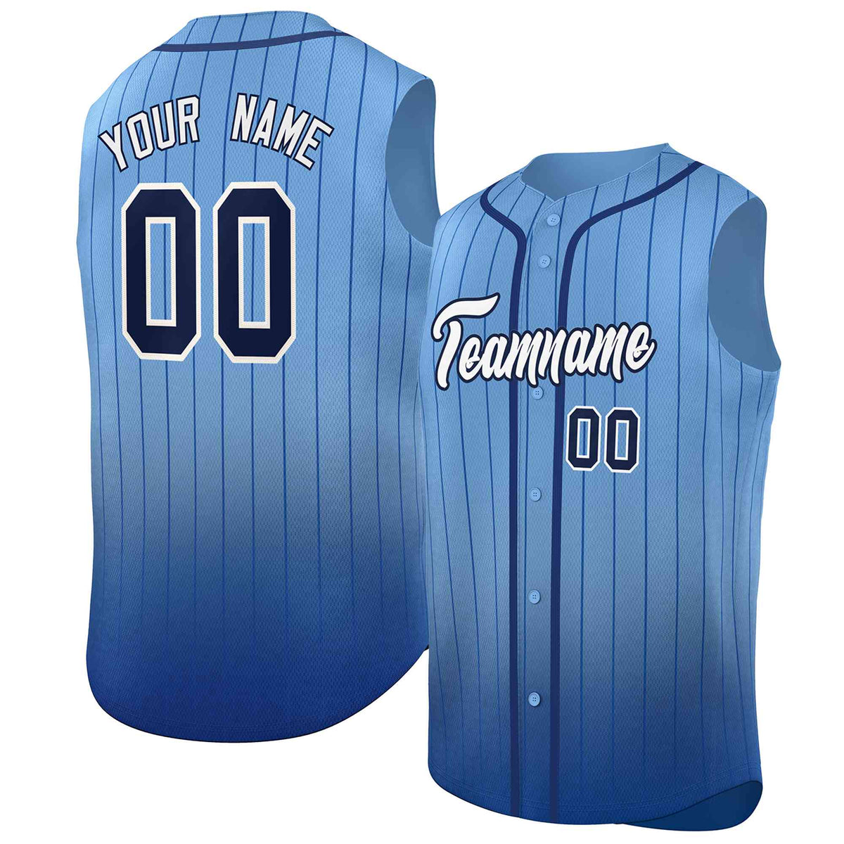 Custom Light Blue Navy Gradient stripe Fashion Authentic Sleeveless Baseball Jersey Limited