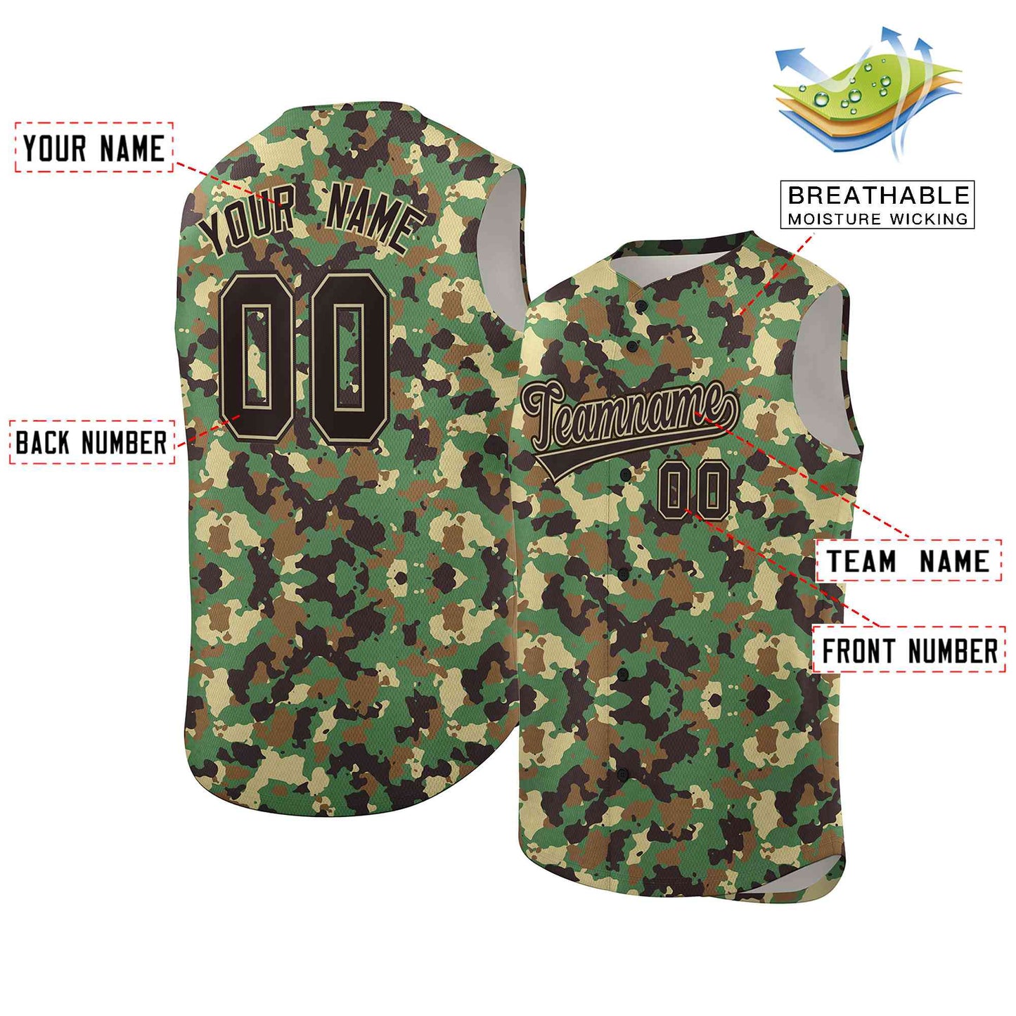 Custom Khaki Green-Brown Camo Fashion Authentic Sleeveless Baseball Jersey Limited