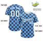 Custom Powder Blue Navy Square Grid Color Block Design Authentic Baseball Jersey Limited