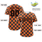 Custom Black Orange Square Grid Color Block Design Authentic Baseball Jersey Limited