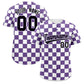 Custom Purple White Square Grid Color Block Design Authentic Baseball Jersey