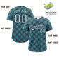 Custom Navy Aqua Square Grid Color Block Design Authentic Baseball Jersey Limited