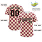 Custom Khaki Crimson Square Grid Color Block Design Authentic Baseball Jersey Limited