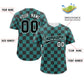 Custom Aqua Black Square Grid Color Block Design Authentic Baseball Jersey Limited