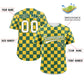 Custom Green Gold Square Grid Color Block Design Authentic Baseball Jersey Limited