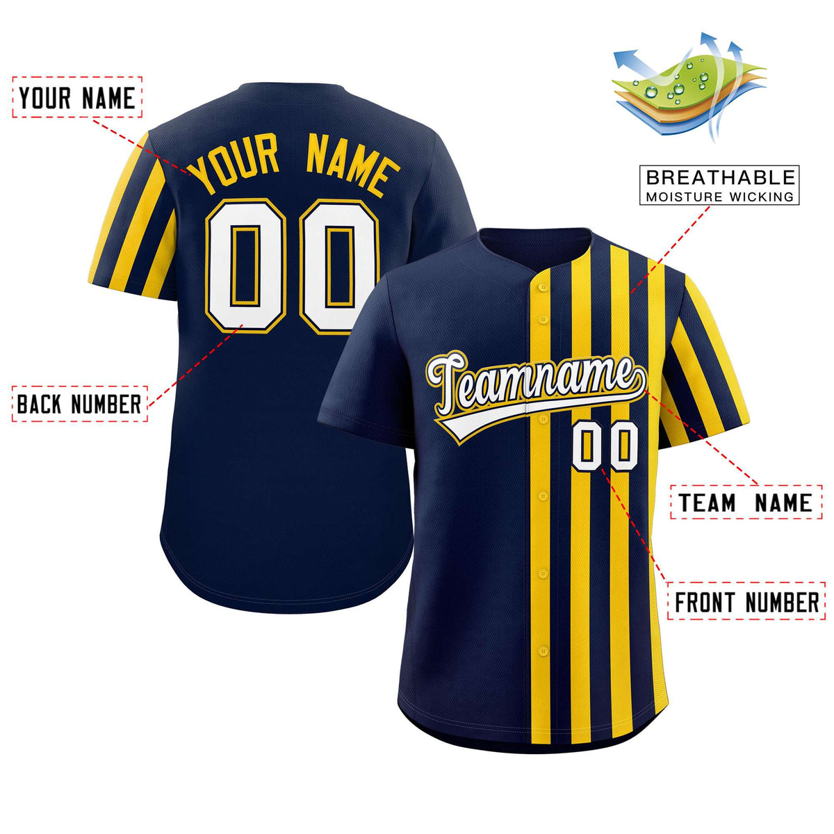 Custom Navy Gold Thick Stripe Fashion Design Authentic Baseball Jersey Limited