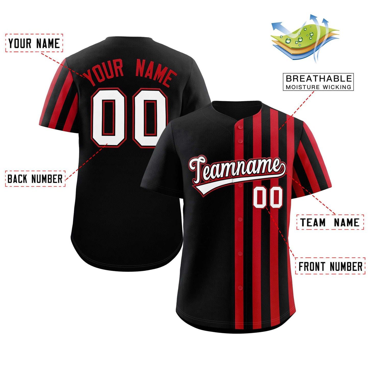 Custom Black Red Thick Stripe Fashion Design Authentic Baseball Jersey Limited