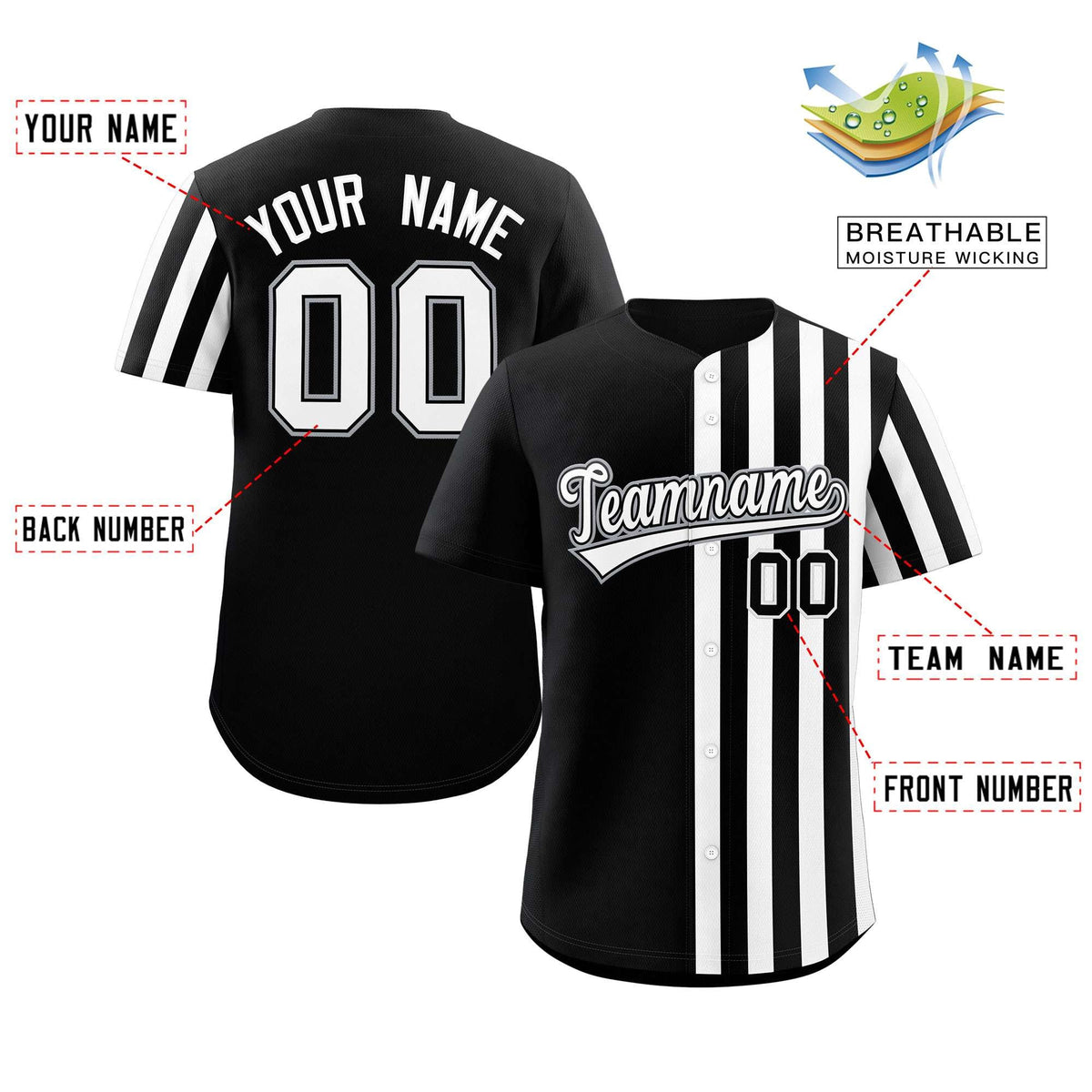 Custom Black White Thick Stripe Fashion Design Authentic Baseball Jersey Limited