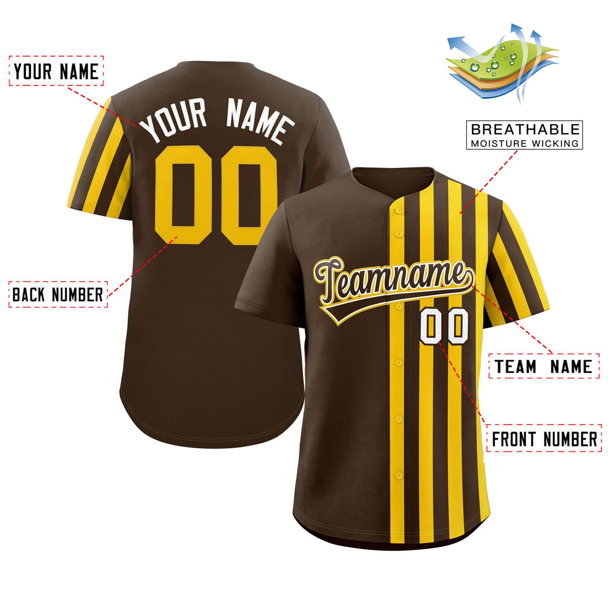 Custom Brown Gold Thick Stripe Fashion Design Authentic Baseball Jersey Limited