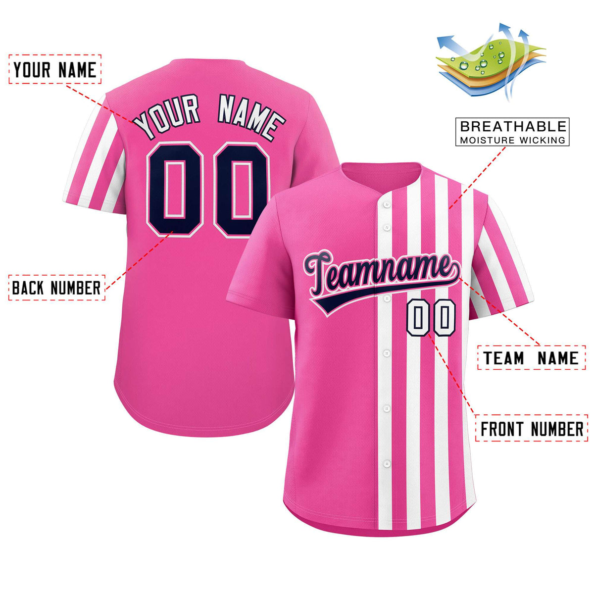 Custom Pink White Thick Stripe Fashion Design Authentic Baseball Jersey Limited