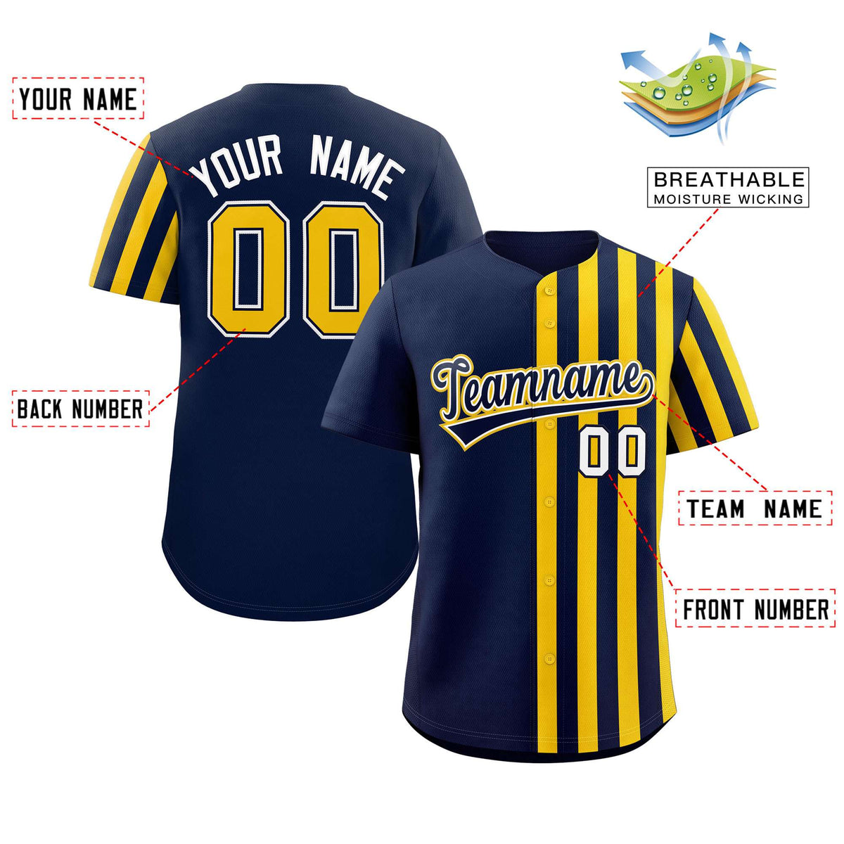 Custom Navy Gold Thick Stripe Fashion Design Authentic Baseball Jersey Limited