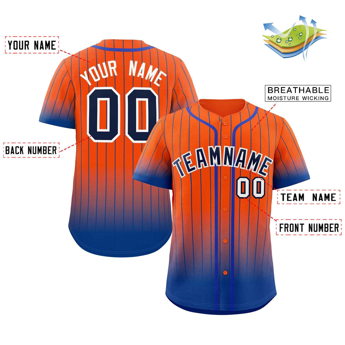 Custom Orange Royal-White Gradient Stripe Fashion Authentic Baseball Jersey Limited