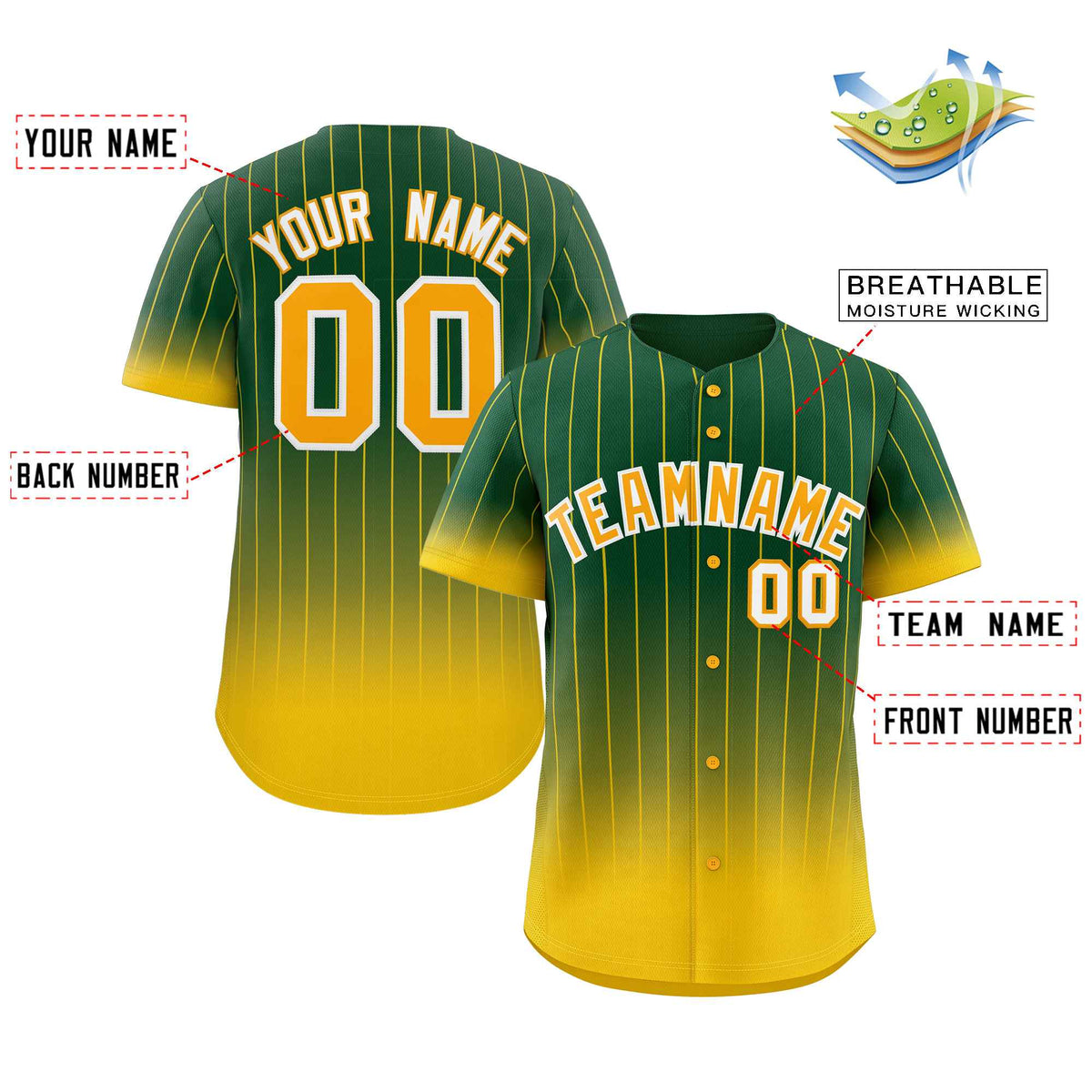 Custom Green Gold-White Gradient Stripe Fashion Authentic Baseball Jersey Limited