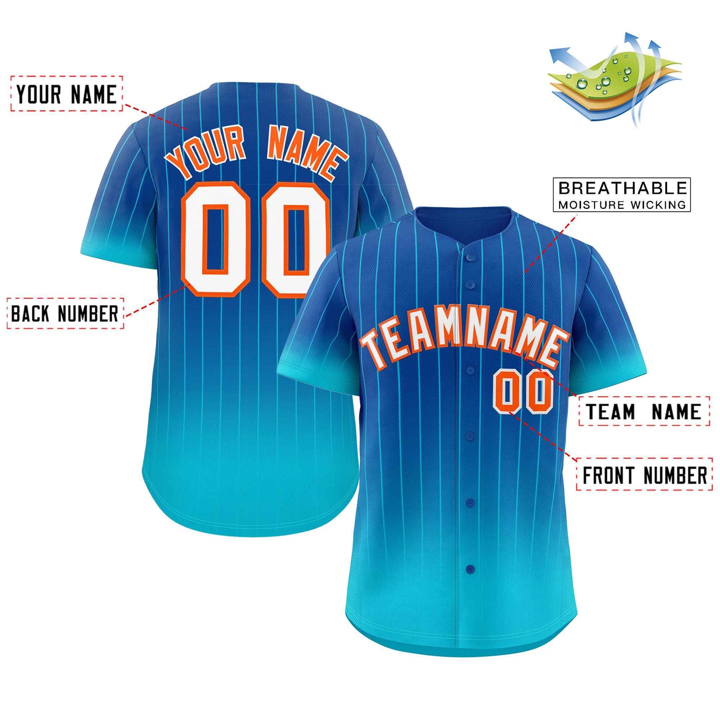 Custom Royal Sky Blue-Orange Gradient Stripe Fashion Authentic Baseball Jersey Limited