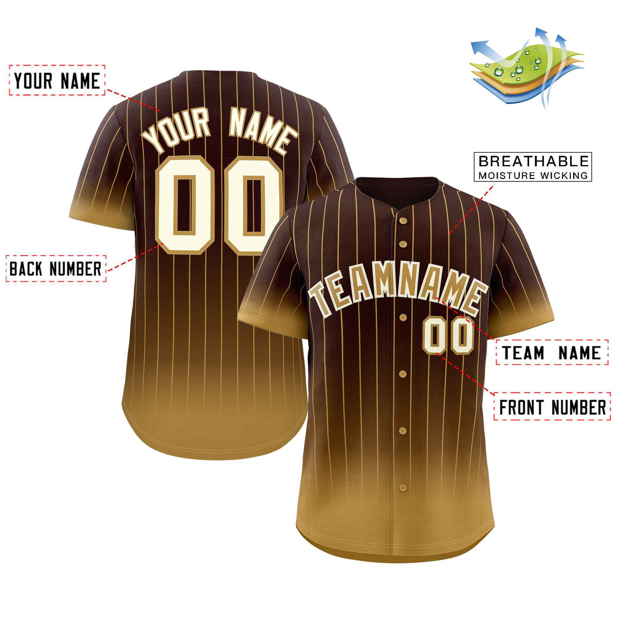 Custom Brown Old Gold-Cream Gradient Stripe Fashion Authentic Baseball Jersey Limited